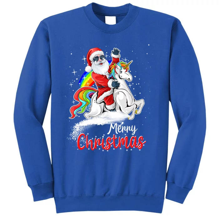 Christmas Santa Riding Unicorn Xmas Rainbow Funny Gift Tall Sweatshirt