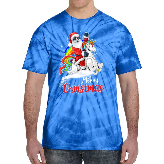 Christmas Santa Riding Unicorn Xmas Rainbow Funny Gift Tie-Dye T-Shirt