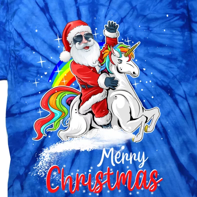 Christmas Santa Riding Unicorn Xmas Rainbow Funny Gift Tie-Dye T-Shirt