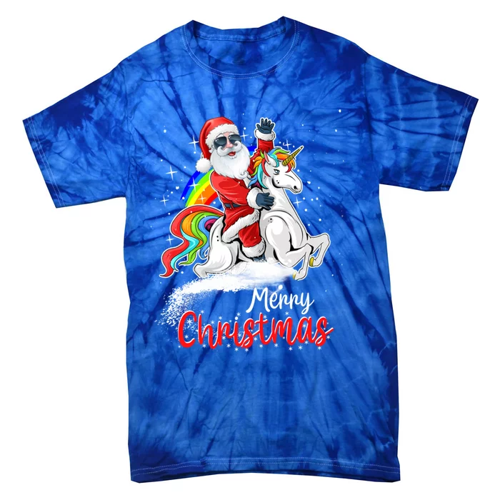 Christmas Santa Riding Unicorn Xmas Rainbow Funny Gift Tie-Dye T-Shirt