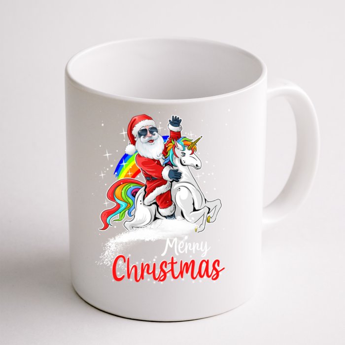 Christmas Santa Riding Unicorn Xmas Rainbow Funny Gift Front & Back Coffee Mug