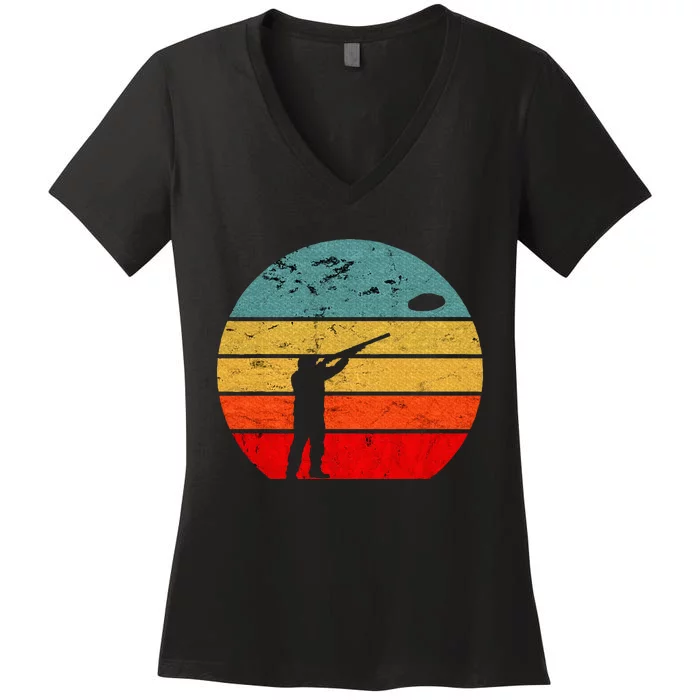 Clay Skeet Shooting Trap Shooting Retro Women's V-Neck T-Shirt