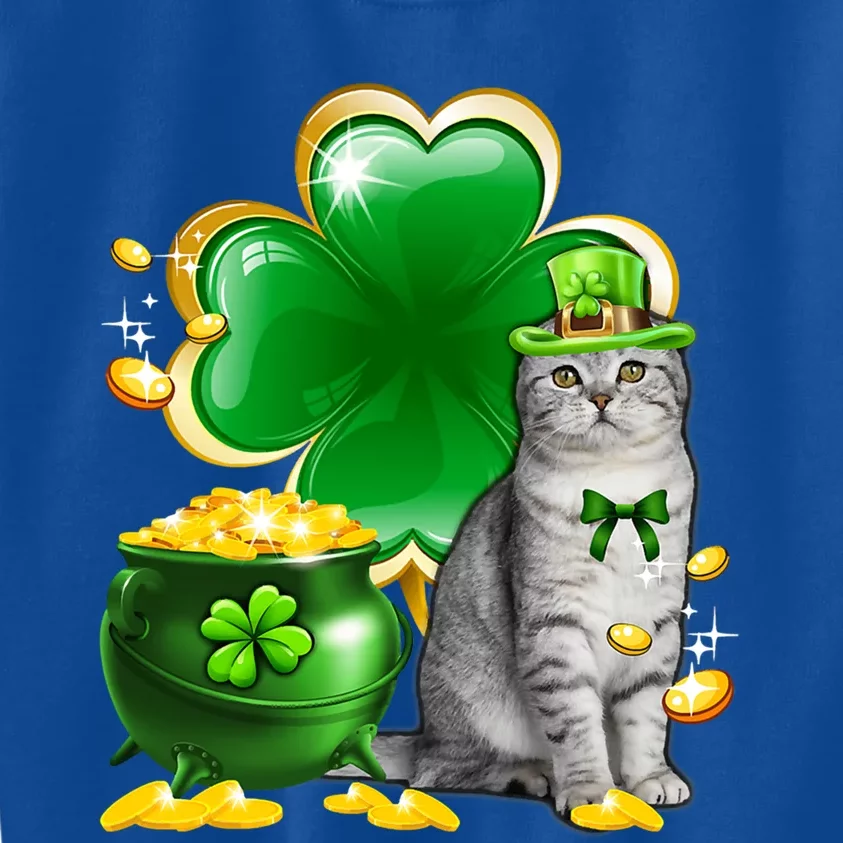 Cat Shamrock St Patricks Day Cat Irish Gift Cute Gift Kids Sweatshirt