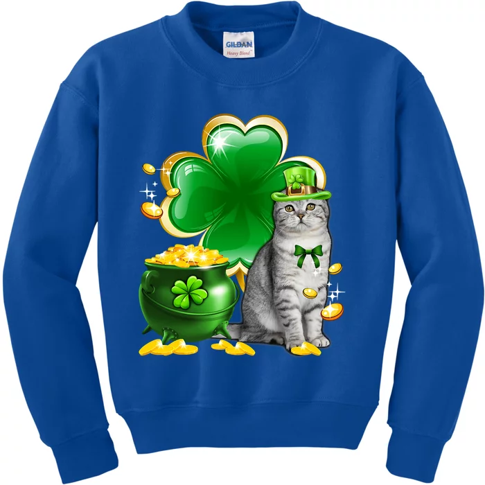 Cat Shamrock St Patricks Day Cat Irish Gift Cute Gift Kids Sweatshirt