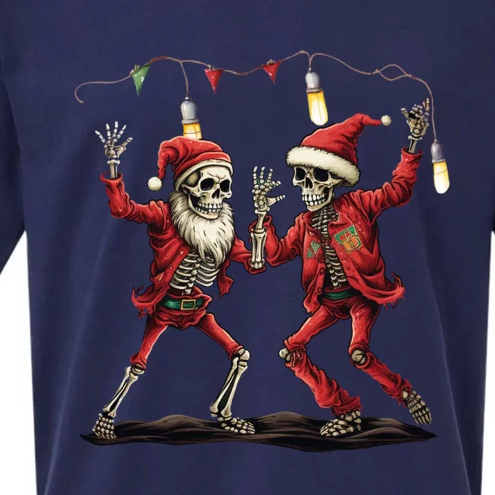 Christmas Skeleton Santa Claus Dancing Santa Hat Xmas Lights Gift Sueded Cloud Jersey T-Shirt