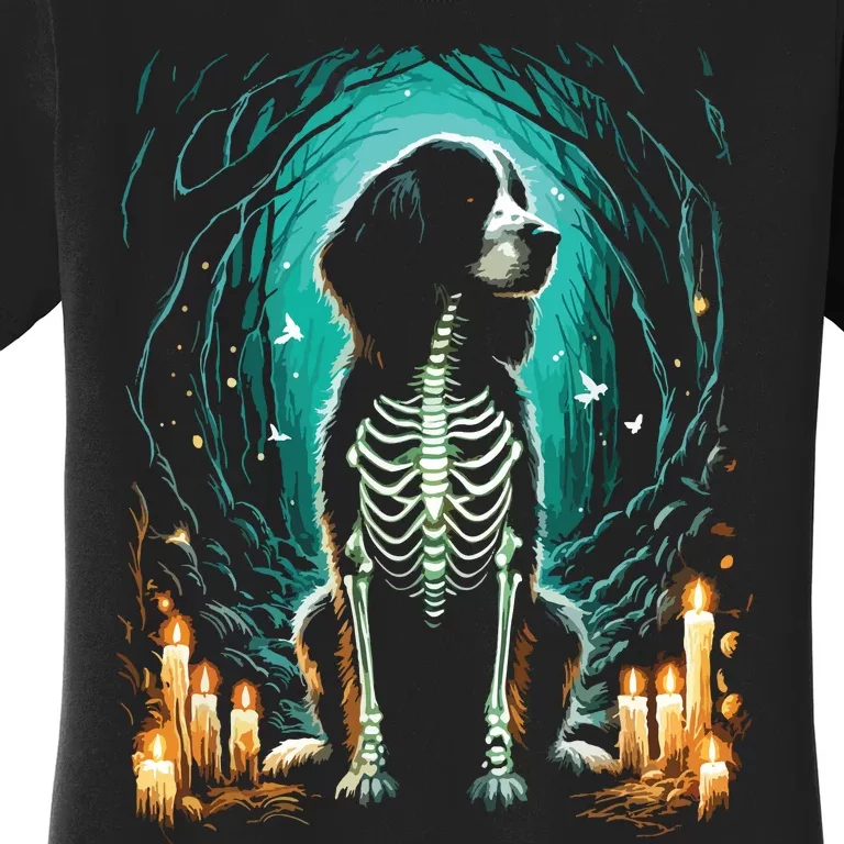 Cool Springer Spaniel Dog Skeleton Halloween Dog Mom Dad Women's T-Shirt