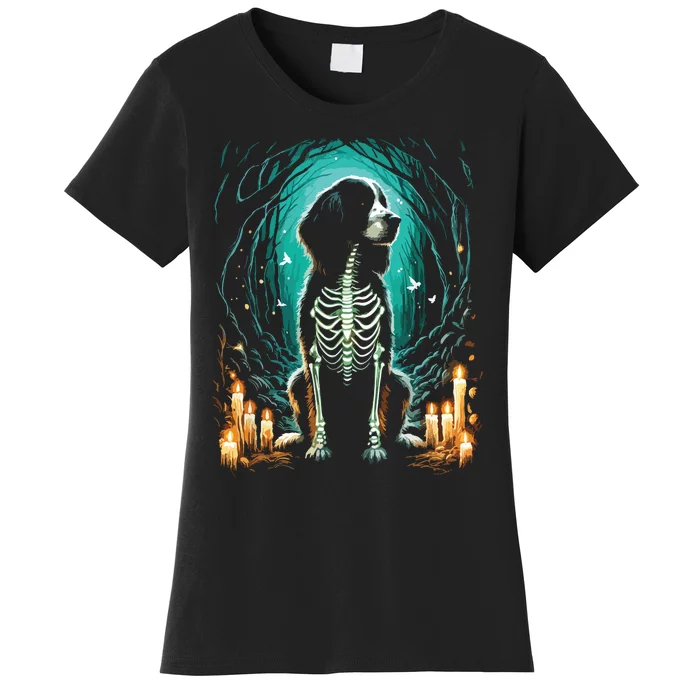 Cool Springer Spaniel Dog Skeleton Halloween Dog Mom Dad Women's T-Shirt