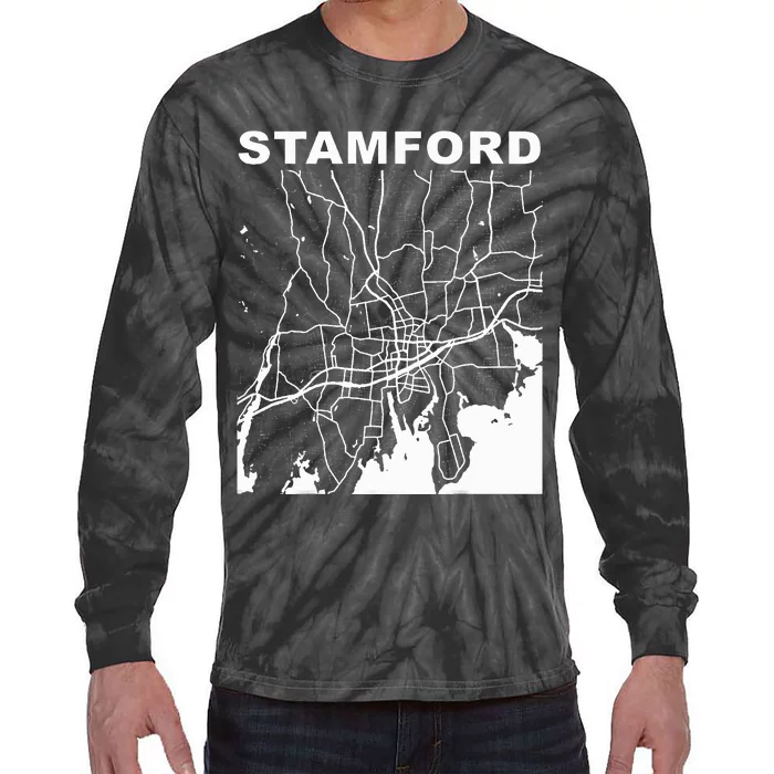 Connecticut Souvenir Stamford City Street Map Tie-Dye Long Sleeve Shirt