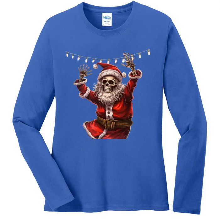 Christmas Skeleton Santa Claus Dancing Gift Xmas Gift Ladies Long Sleeve Shirt