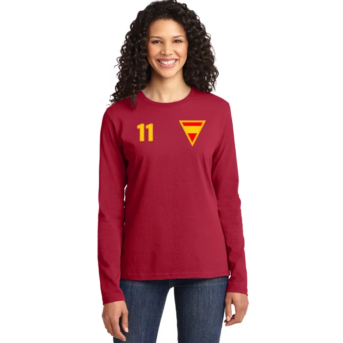 Cool Spanish Spain National Football Teamhome Crest Number 11 Ladies Long Sleeve Shirt