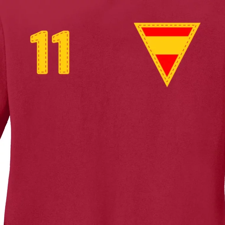 Cool Spanish Spain National Football Teamhome Crest Number 11 Ladies Long Sleeve Shirt