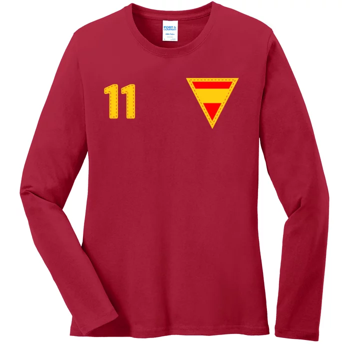 Cool Spanish Spain National Football Teamhome Crest Number 11 Ladies Long Sleeve Shirt