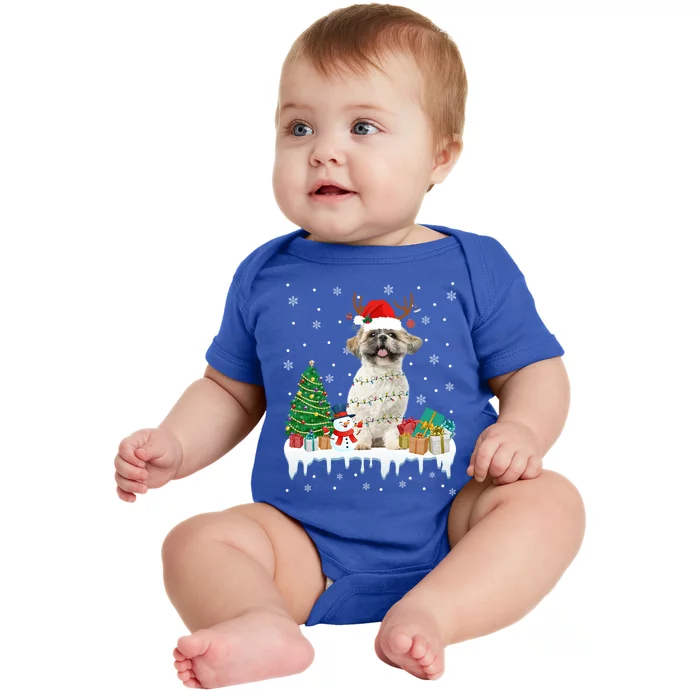 Cute Santa Shih Tzu Dog Christmas Lights Pajama Gift Baby Bodysuit