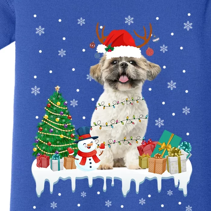 Cute Santa Shih Tzu Dog Christmas Lights Pajama Gift Baby Bodysuit