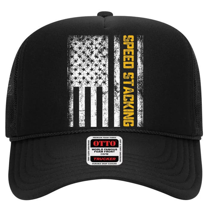 Cup Speed Stacking Sport Stacking Us Flag High Crown Mesh Trucker Hat