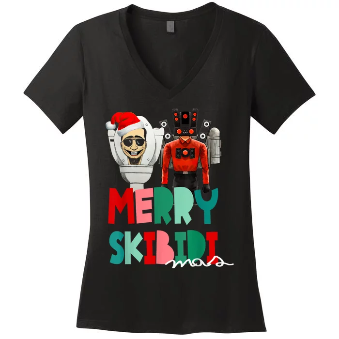 Christmas Santa Skibiditoilet Cameraman Speakerman Tvman Women's V-Neck T-Shirt