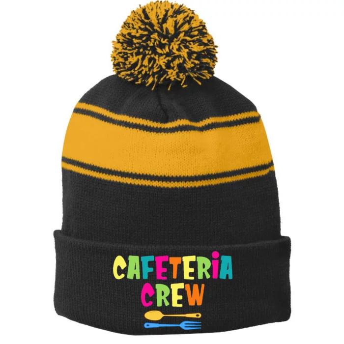 Cafeteria Squad School Cafeteria Lady Worker Stripe Pom Pom Beanie