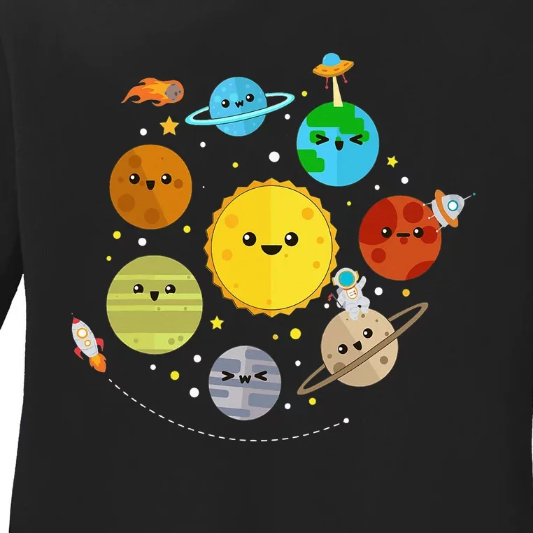 Cute Solar System Astronomy Ladies Long Sleeve Shirt