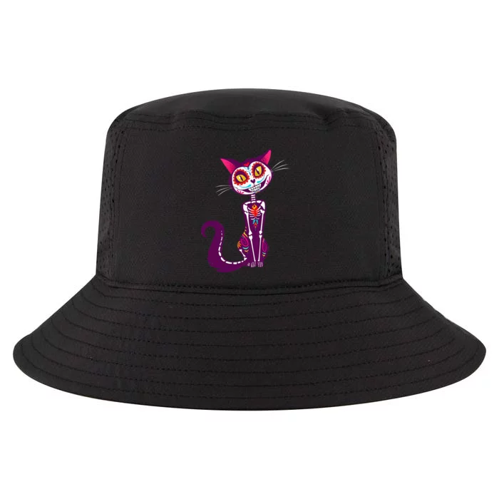 Cute Sugar Skull Mexican Cat Halloween dia de los Muertos Cool Comfort Performance Bucket Hat