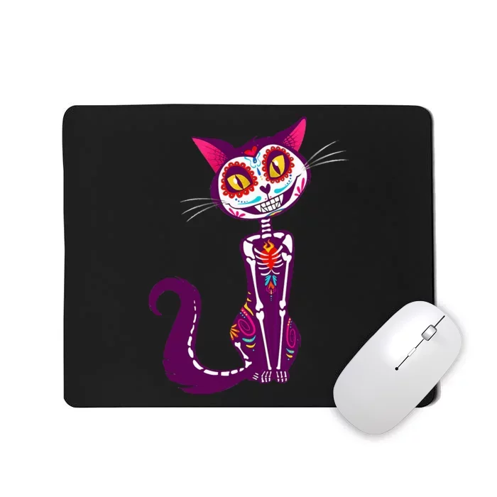 Cute Sugar Skull Mexican Cat Halloween dia de los Muertos Mousepad