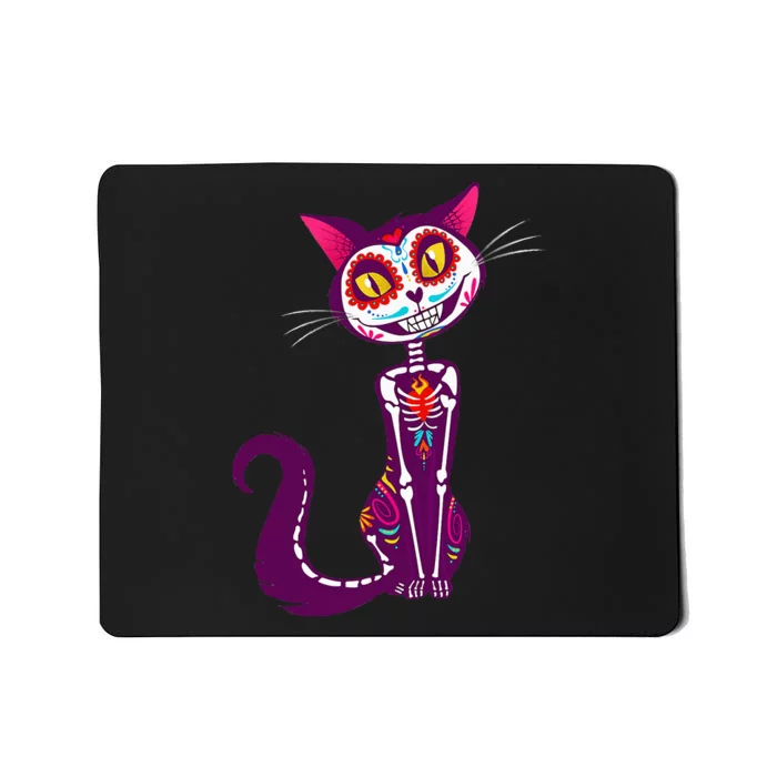 Cute Sugar Skull Mexican Cat Halloween dia de los Muertos Mousepad