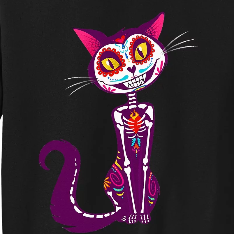 Cute Sugar Skull Mexican Cat Halloween dia de los Muertos Tall Sweatshirt