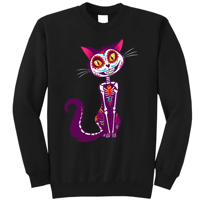 Cute Sugar Skull Mexican Cat Halloween dia de los Muertos Tall Sweatshirt