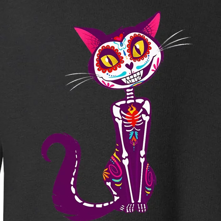 Cute Sugar Skull Mexican Cat Halloween dia de los Muertos Toddler Sweatshirt