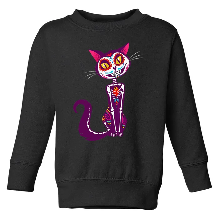 Cute Sugar Skull Mexican Cat Halloween dia de los Muertos Toddler Sweatshirt