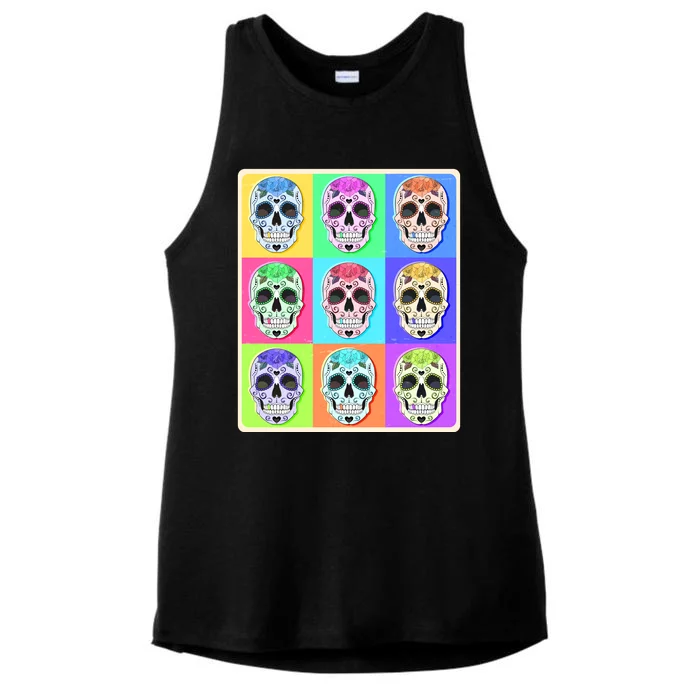 Cool Sugar Skull Pop Art Ladies Tri-Blend Wicking Tank