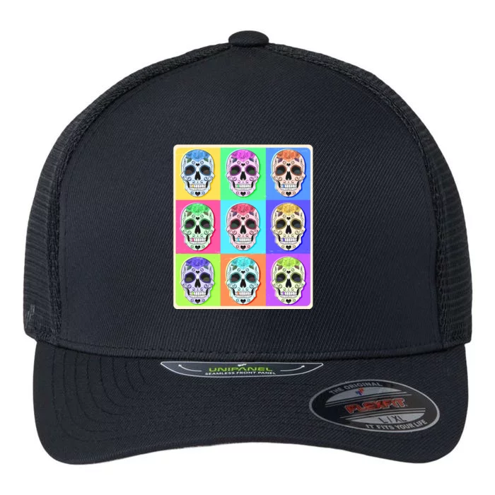 Cool Sugar Skull Pop Art Flexfit Unipanel Trucker Cap