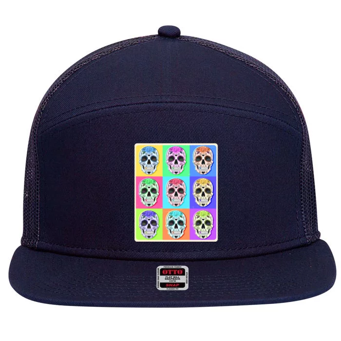 Cool Sugar Skull Pop Art 7 Panel Mesh Trucker Snapback Hat