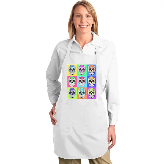 Cool Sugar Skull Pop Art Full-Length Apron With Pocket