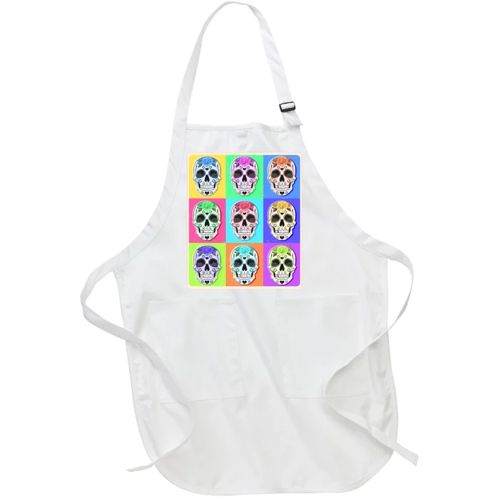 Cool Sugar Skull Pop Art Full-Length Apron With Pocket