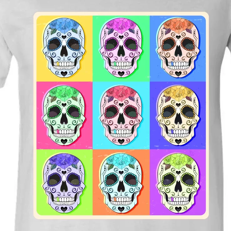 Cool Sugar Skull Pop Art V-Neck T-Shirt