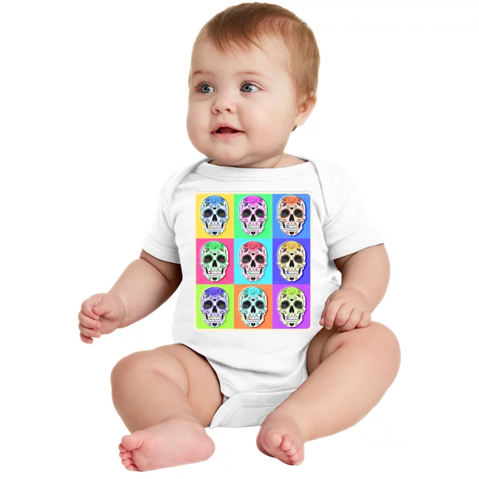 Cool Sugar Skull Pop Art Baby Bodysuit