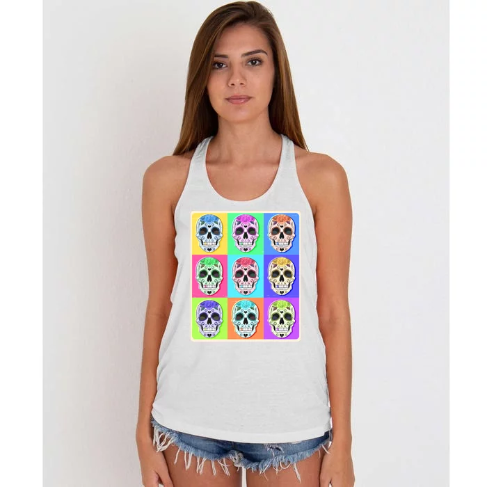 Cool Sugar Skull Pop Art Women's Knotted Racerback Tank