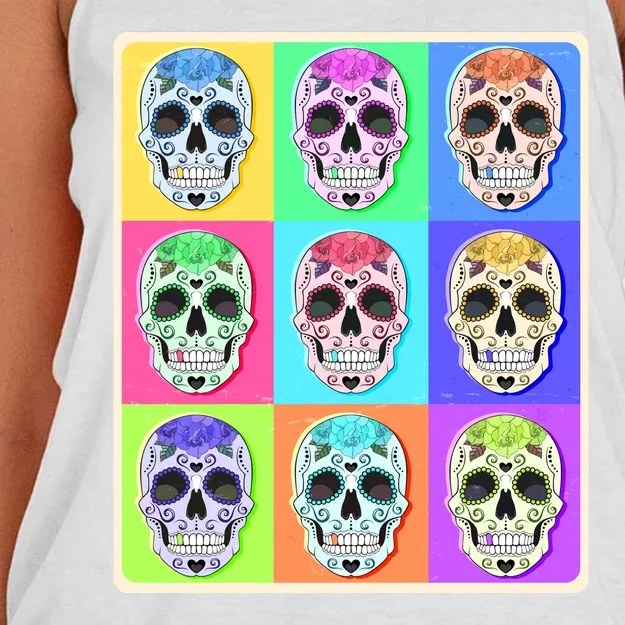 Cool Sugar Skull Pop Art Women's Knotted Racerback Tank