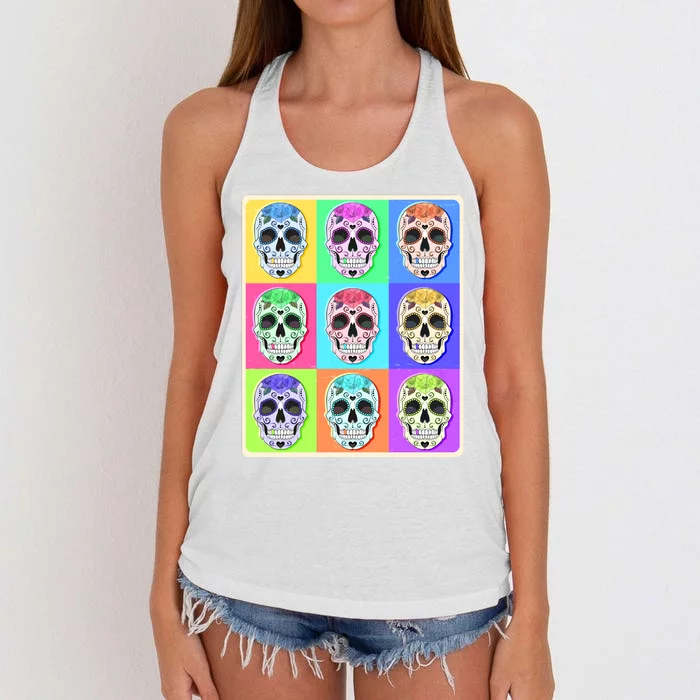 Cool Sugar Skull Pop Art Women's Knotted Racerback Tank