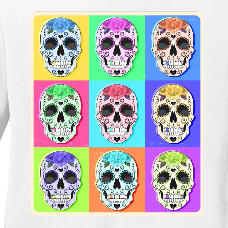 Cool Sugar Skull Pop Art Ladies Long Sleeve Shirt