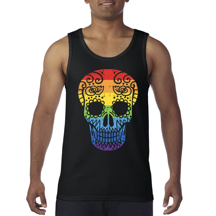 Colorful Sugar Skull LGBT Halloween Day Of The Dead LGBTQ+ Pride Tank Top