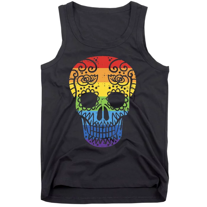 Colorful Sugar Skull LGBT Halloween Day Of The Dead LGBTQ+ Pride Tank Top