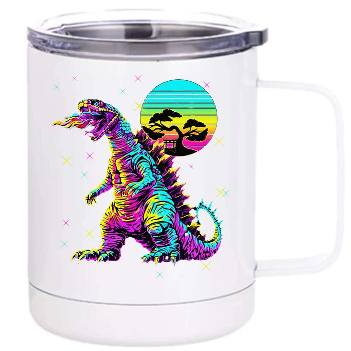 Cool Streetwear Synthwave 80s 90s Retro Anime Snakezilla Front & Back 12oz Stainless Steel Tumbler Cup