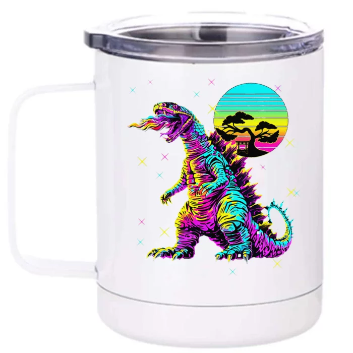 Cool Streetwear Synthwave 80s 90s Retro Anime Snakezilla Front & Back 12oz Stainless Steel Tumbler Cup