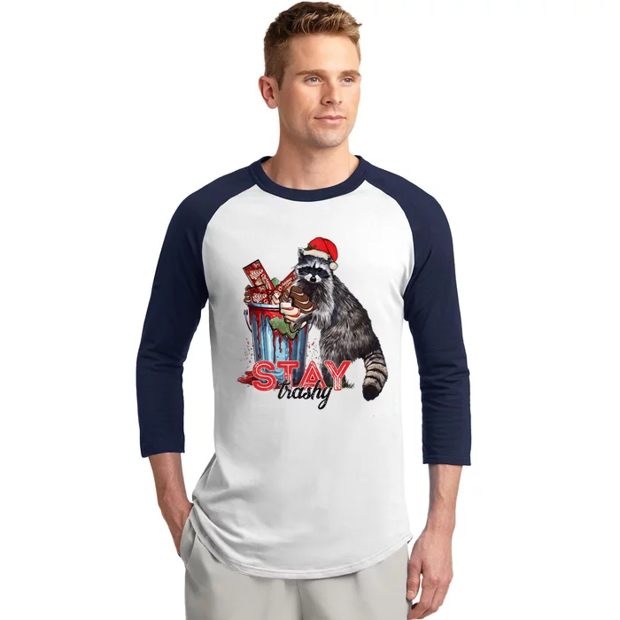 Christmas Snack Stay Funny Trashy Raccoon Opossums Santa Hat Baseball Sleeve Shirt