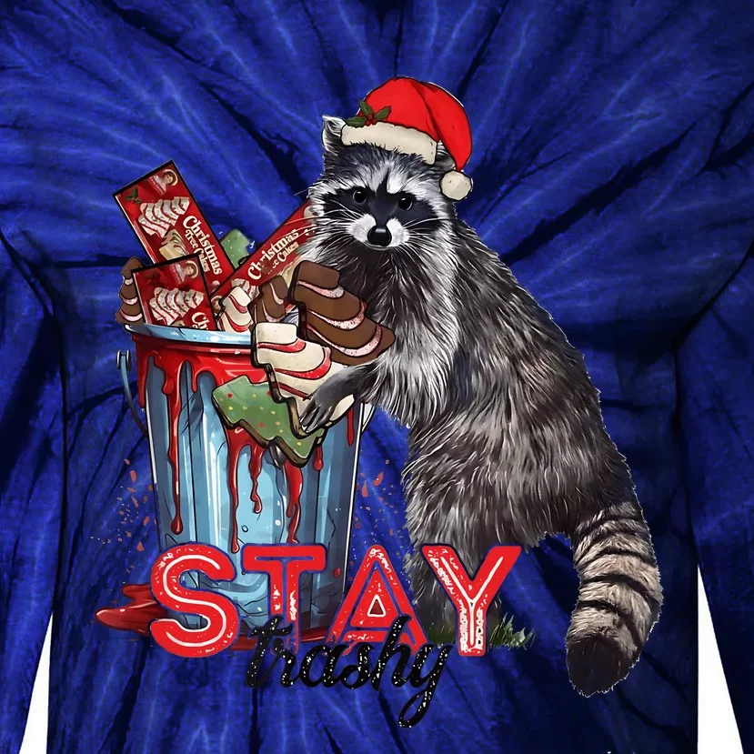 Christmas Snack Stay Funny Trashy Raccoon Opossums Santa Hat Tie-Dye Long Sleeve Shirt