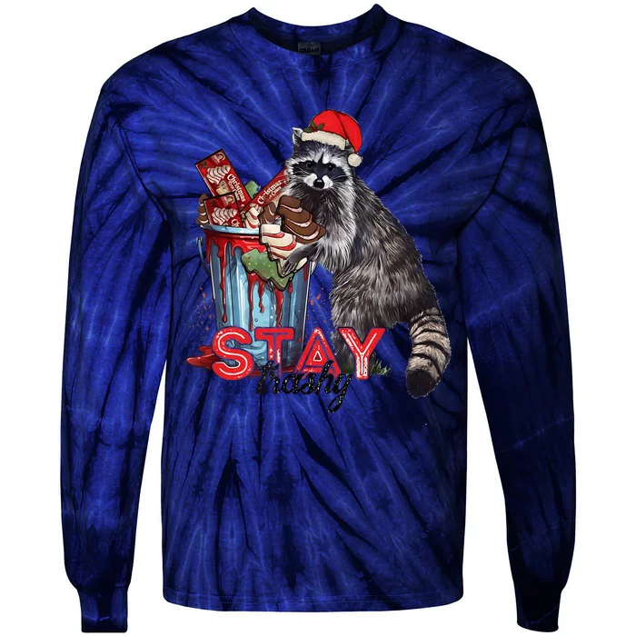 Christmas Snack Stay Funny Trashy Raccoon Opossums Santa Hat Tie-Dye Long Sleeve Shirt