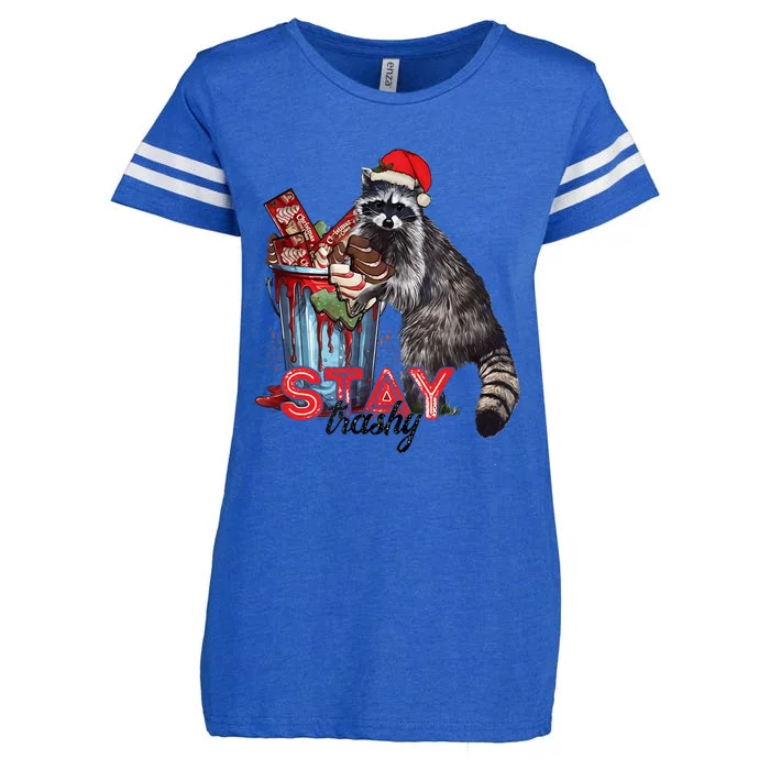 Christmas Snack Stay Funny Trashy Raccoon Opossums Santa Hat Enza Ladies Jersey Football T-Shirt