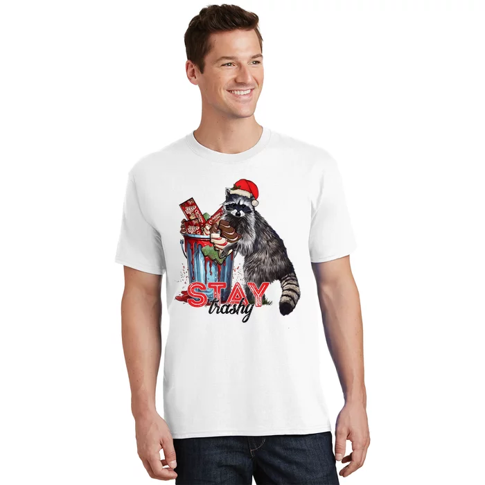 Christmas Snack Stay Funny Trashy Raccoon Opossums Santa Hat T-Shirt