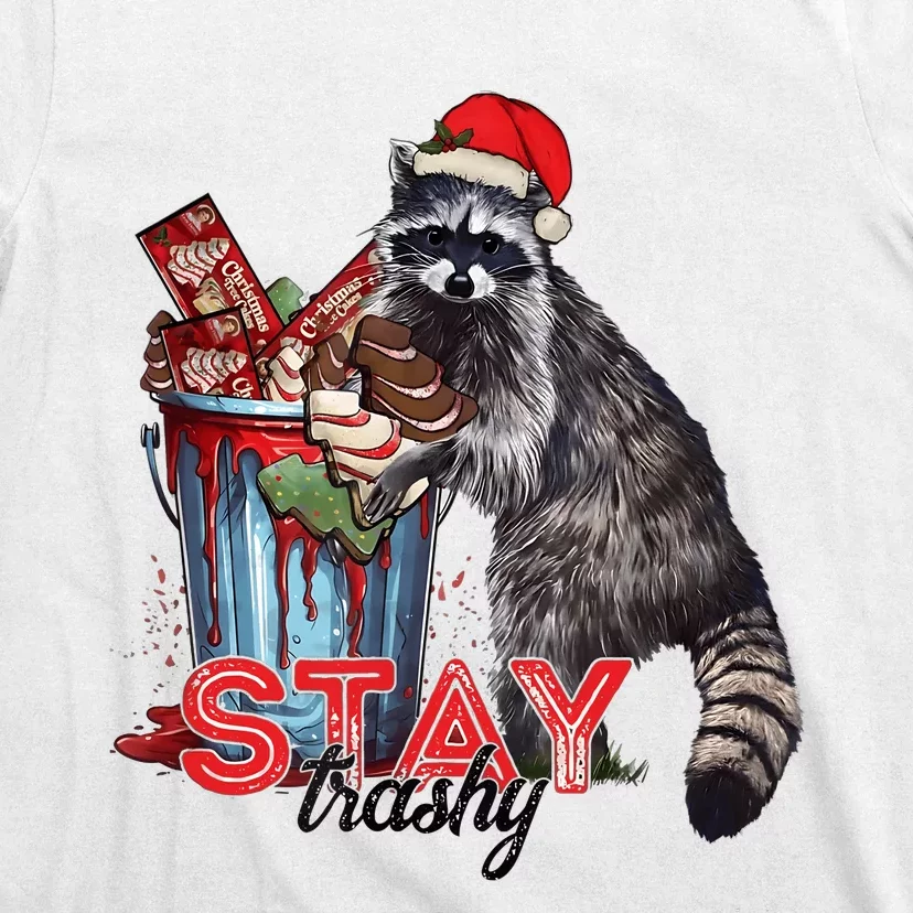 Christmas Snack Stay Funny Trashy Raccoon Opossums Santa Hat T-Shirt